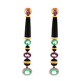 Load image into Gallery viewer, Natural Black Onyx smooth beads & Tube and Emerald Oval Cut 18K gold earrings close-up detail - NFJSD-1394
