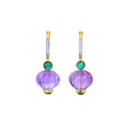 Load image into Gallery viewer, Natural Amethyst and Emerald 18K gold earrings close-up detail - NFJSD-1777