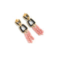 Load image into Gallery viewer, Natural Black Onyx Frame and Pink Opal Smooth Balls 18K gold earrings top view - NFJSD-1405