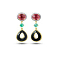 Load image into Gallery viewer, Natural Black Onyx and Tourmaline 18K gold earrings back view - NFJSD-1848
