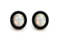 Load image into Gallery viewer, Natural Black Onyx Frame and Ethiopian Opal Oval Cabs 14K gold earrings front view - NFJSD-1306
