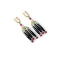 Load image into Gallery viewer, Natural Black Onyx and Tourmaline 14K gold earrings top view - NFJSD-1938