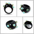 Load image into Gallery viewer, Natural Black Onyx and Turquoise & Emerald 14K gold ring side angle - NFJSD-1857