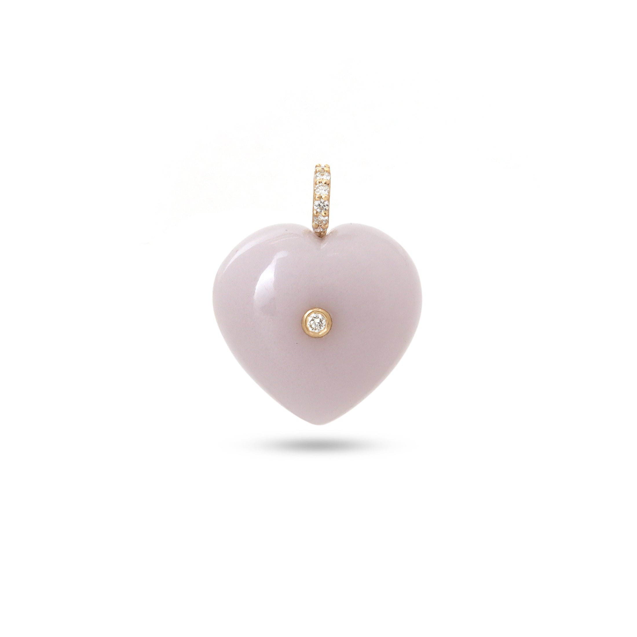 Chalcedony Heart Pendant in 14K Gold with Diamond