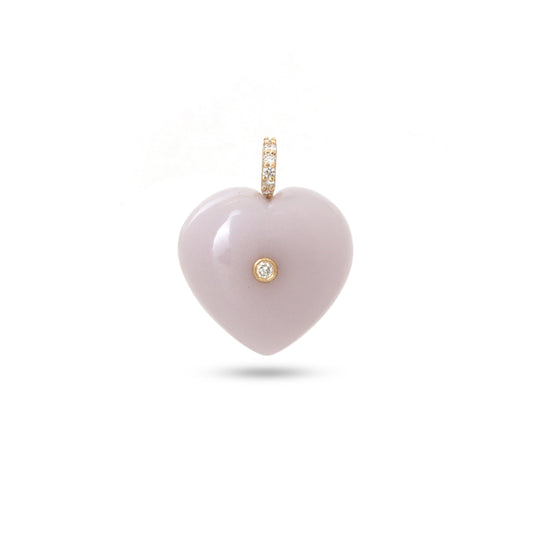 Chalcedony Heart Pendant in 14K Gold with Diamond