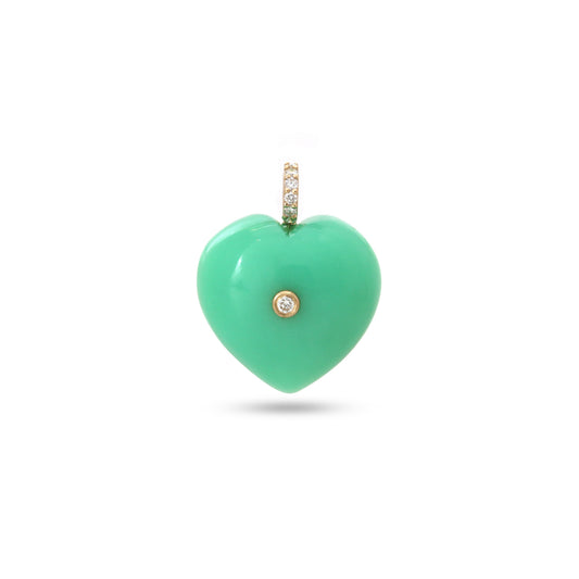 Chrysoprase Heart Pendant with Diamond Accent in 14K Gold