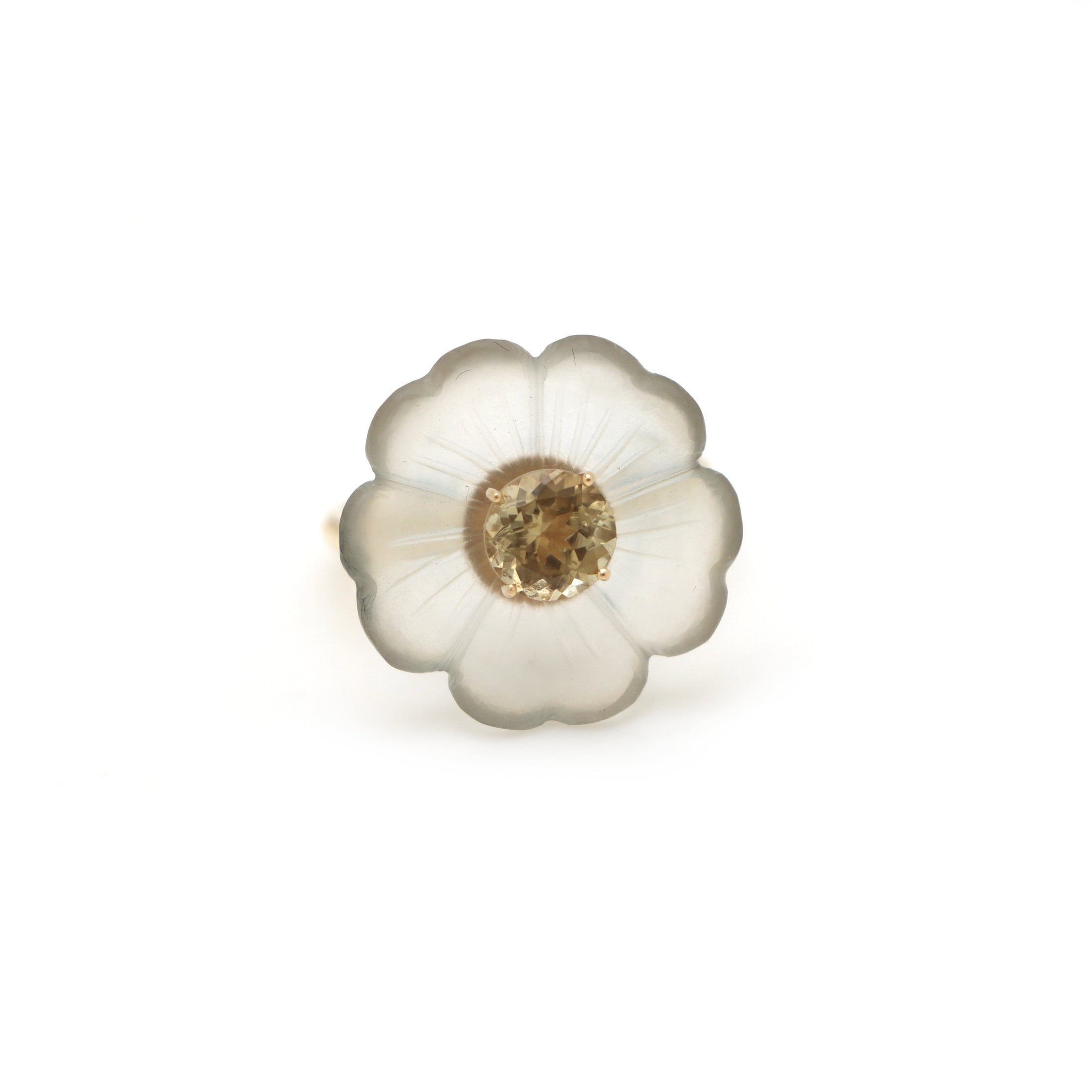 14k Gold Crystal Carving And Yellow Tourmaline Gemstone Ring