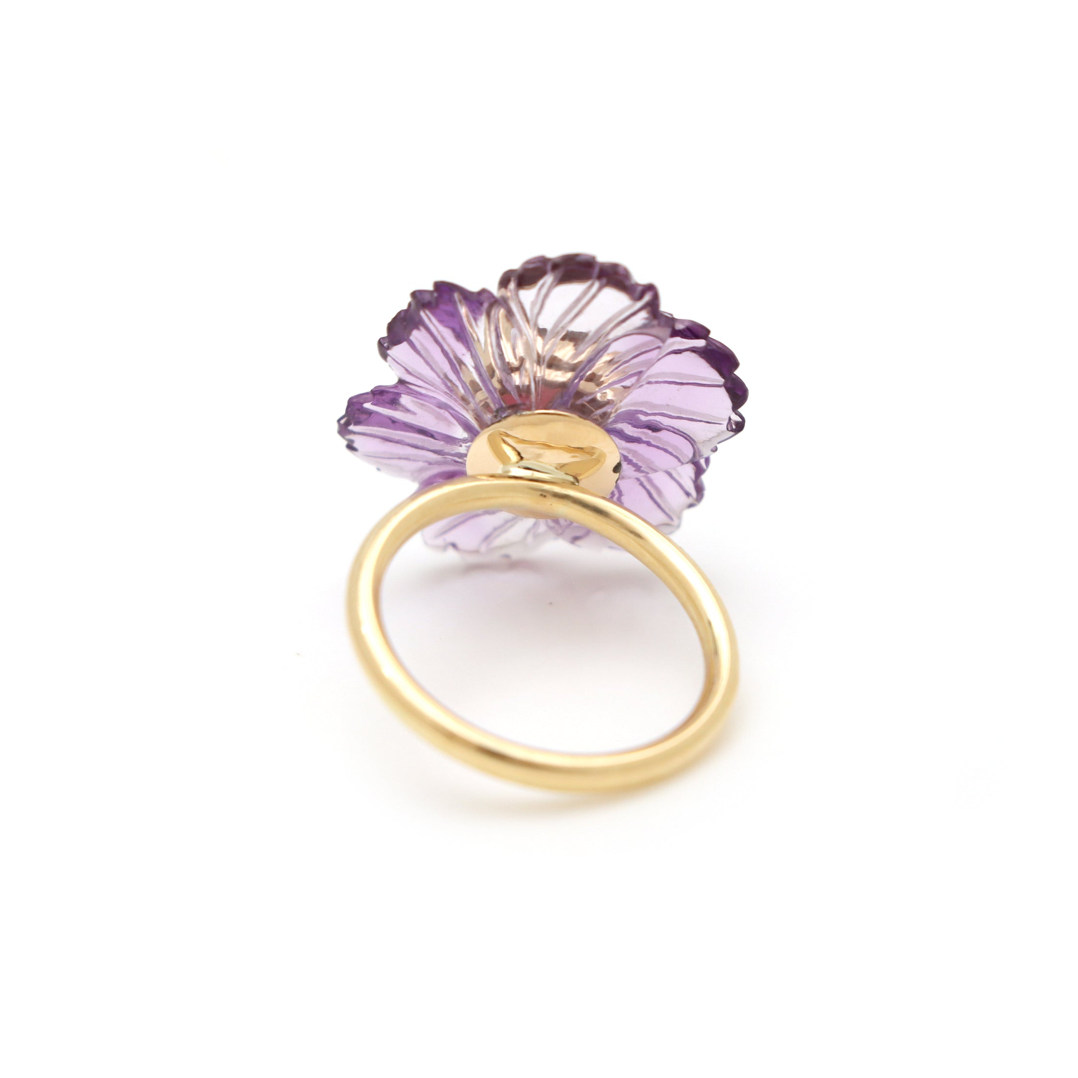 14k Gold Carving Amethyst And Pink Tourmaline Gemstone Ring