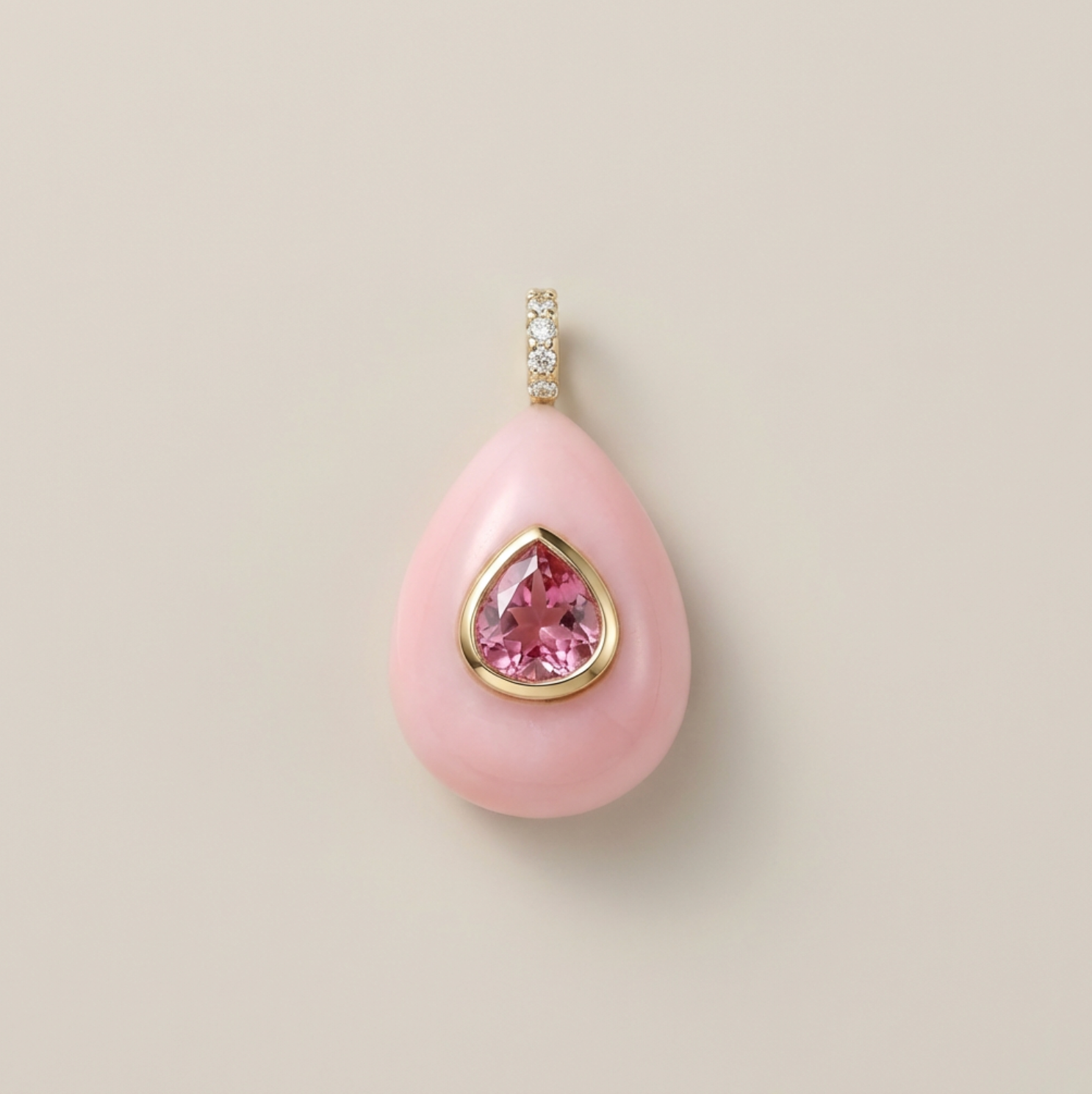 Natural Pink Opal & Pink Tourmaline 14K Solid Gold Pendant | Handcrafted Fine Jewelry