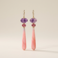 Load image into Gallery viewer, Natural Pink Opal & Amethyst 14K Solid Gold Earrings with Pink Tourmaline | Handcrafted Fine Jewelry
