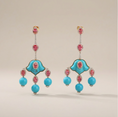 Load image into Gallery viewer, Natural Rubellite & Turquoise 18K Solid Gold Earrings | Handcrafted Fine Jewelry
