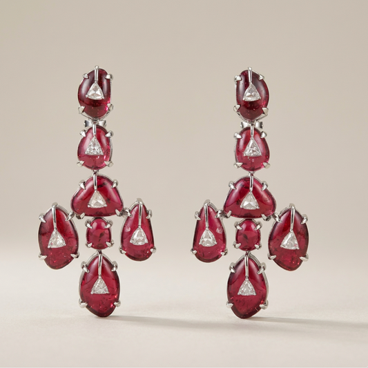 Natural Tourmaline With Diamond 18k Gold Earrings