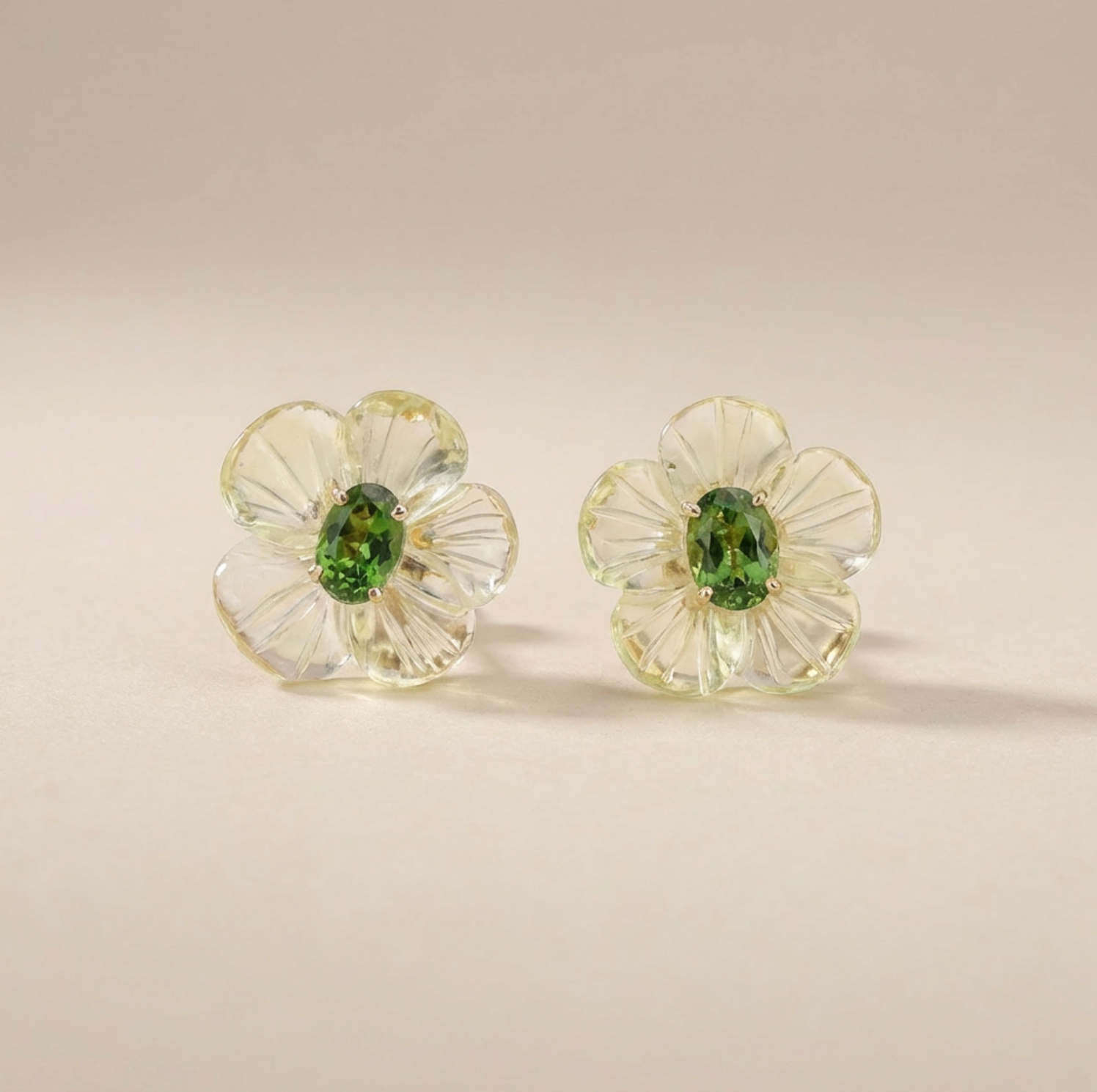 Natural Lemon Quartz & Tsavorite 14K Solid Gold Earrings | Handcrafted Fine Jewelry