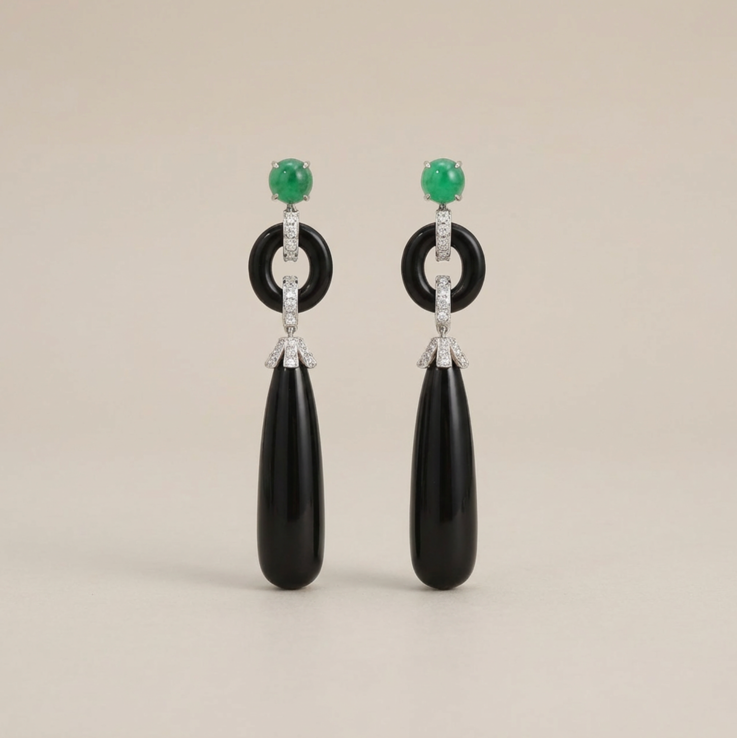 Natural Black Onyx & Emerald 14K Solid Gold Earrings | Handcrafted Fine Jewelry