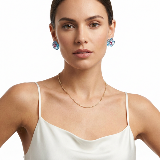 Natural Blue Topaz & Pink Tourmaline 14K Solid Gold Earrings | Handcrafted Fine Jewelry