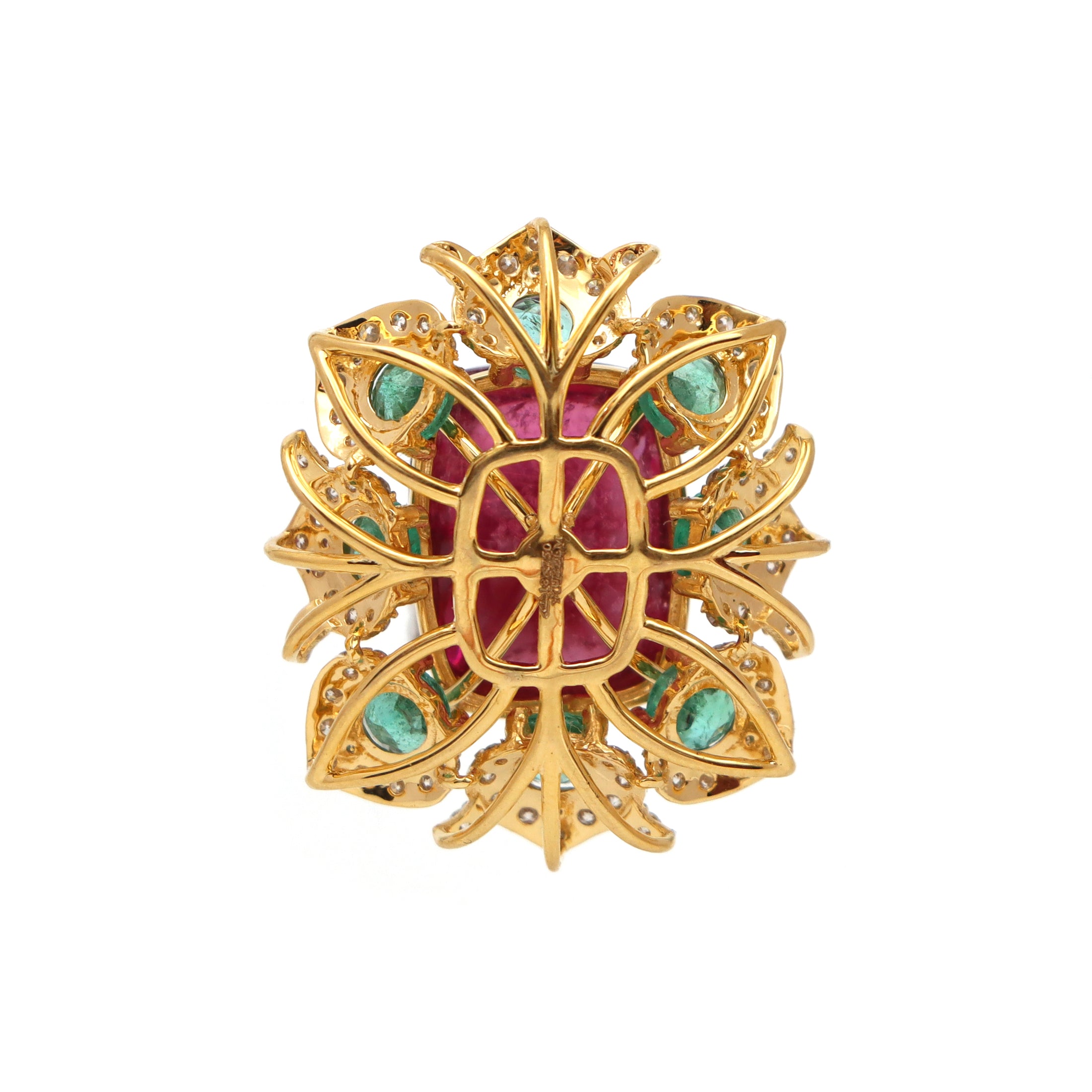 Natural Tourmaline and Emerald 18K gold pendant side angle - NFJSD-1593