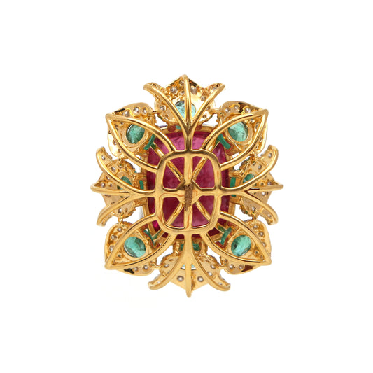 Natural Tourmaline and Emerald 18K gold pendant side angle - NFJSD-1593