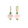 Load image into Gallery viewer, Natural Rose Quartz and Emerald 14K gold earrings close-up detail - NFJSD-1913
