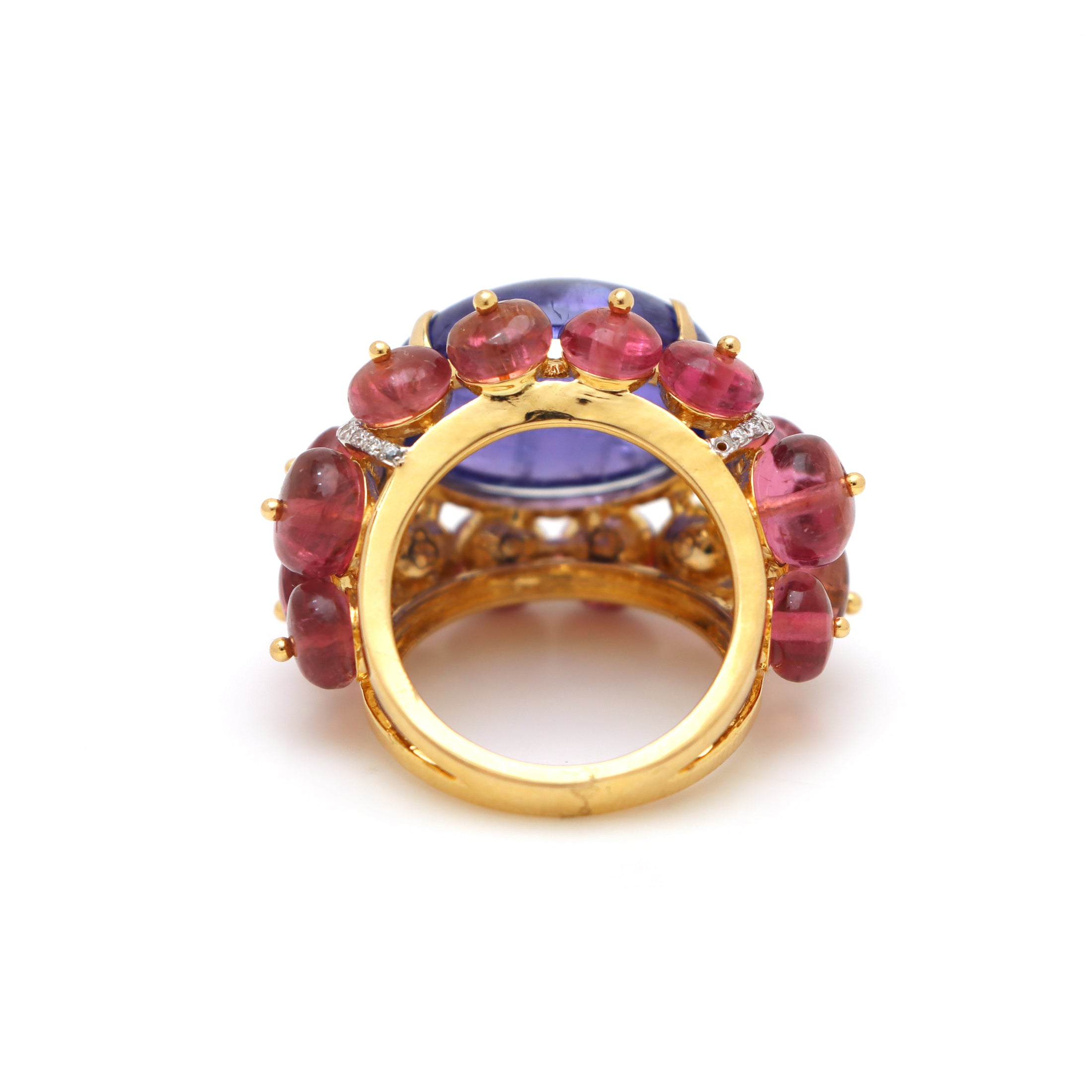 Natural Pink Tourmaline and Tanzanite 18K gold ring back view - NFJSD-1547