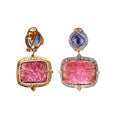 Load image into Gallery viewer, Natural Tourmaline and Tanzanite 18K gold earrings close-up detail - NFJSD-1667

