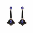 Load image into Gallery viewer, Natural Black Onyx and Tanzanite 18K gold earrings back view - NFJSD-1728
