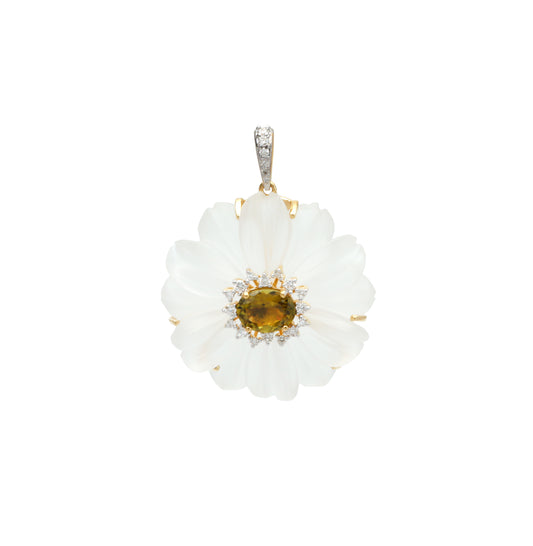 Natural Crystal Carving and Tourmaline 18K gold pendant front view - NFJSD-1734