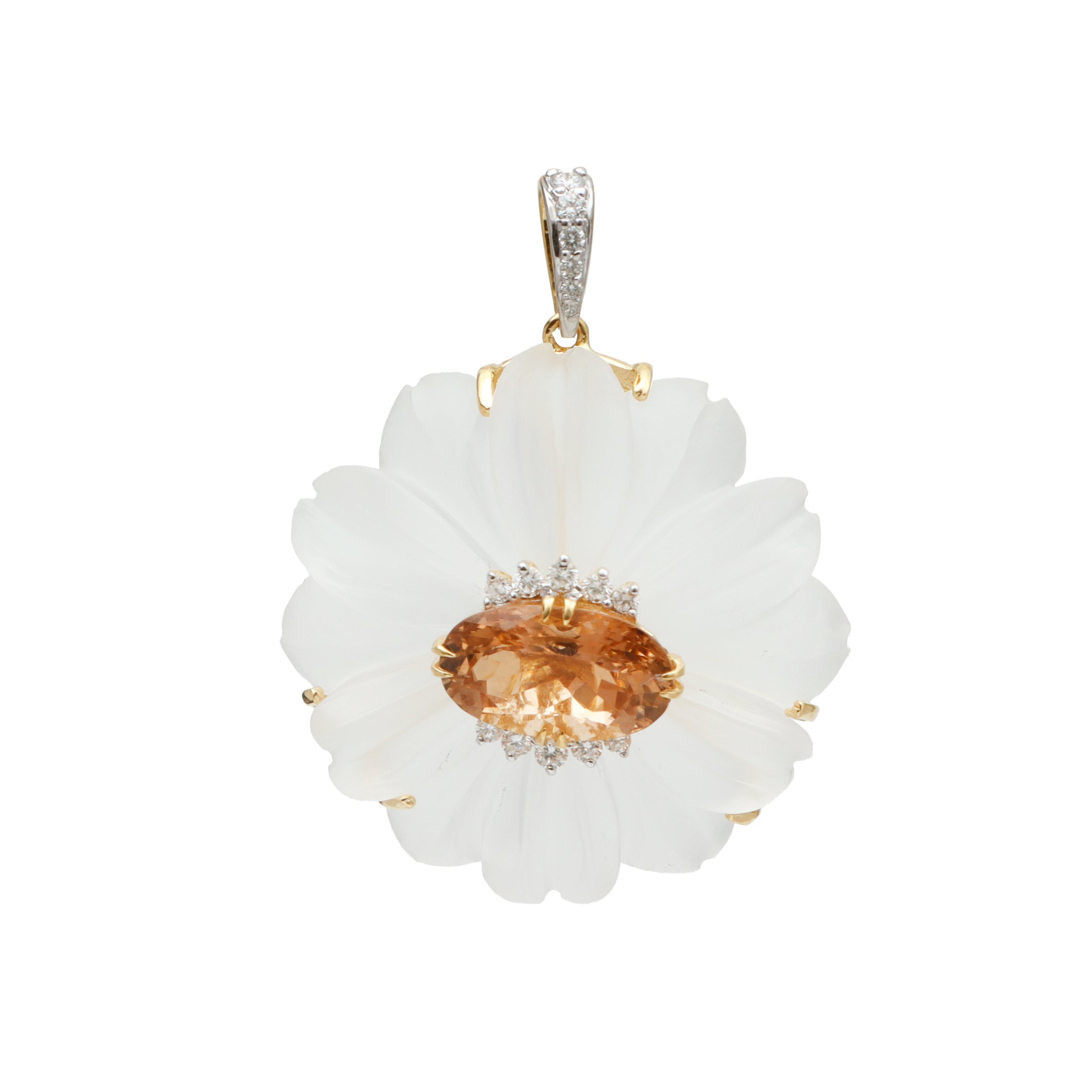 Natural Crystal Carving and Tourmaline 18K gold pendant back view - NFJSD-1711