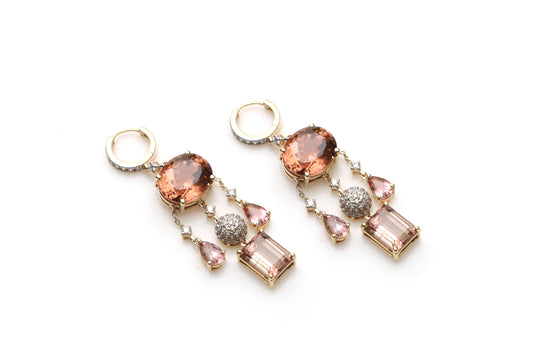 Natural Tourmaline Mix Cut 14K gold earrings front view - NFJSD-1164