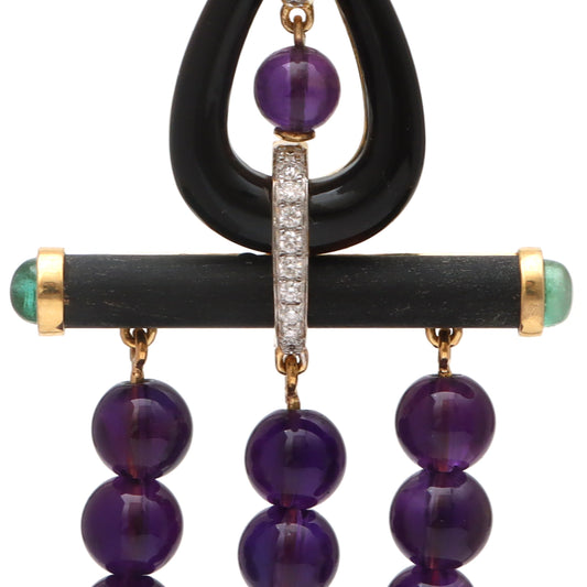 Natural Amethyst and Black Onyx 18K gold earrings side angle - NFJSD-1639