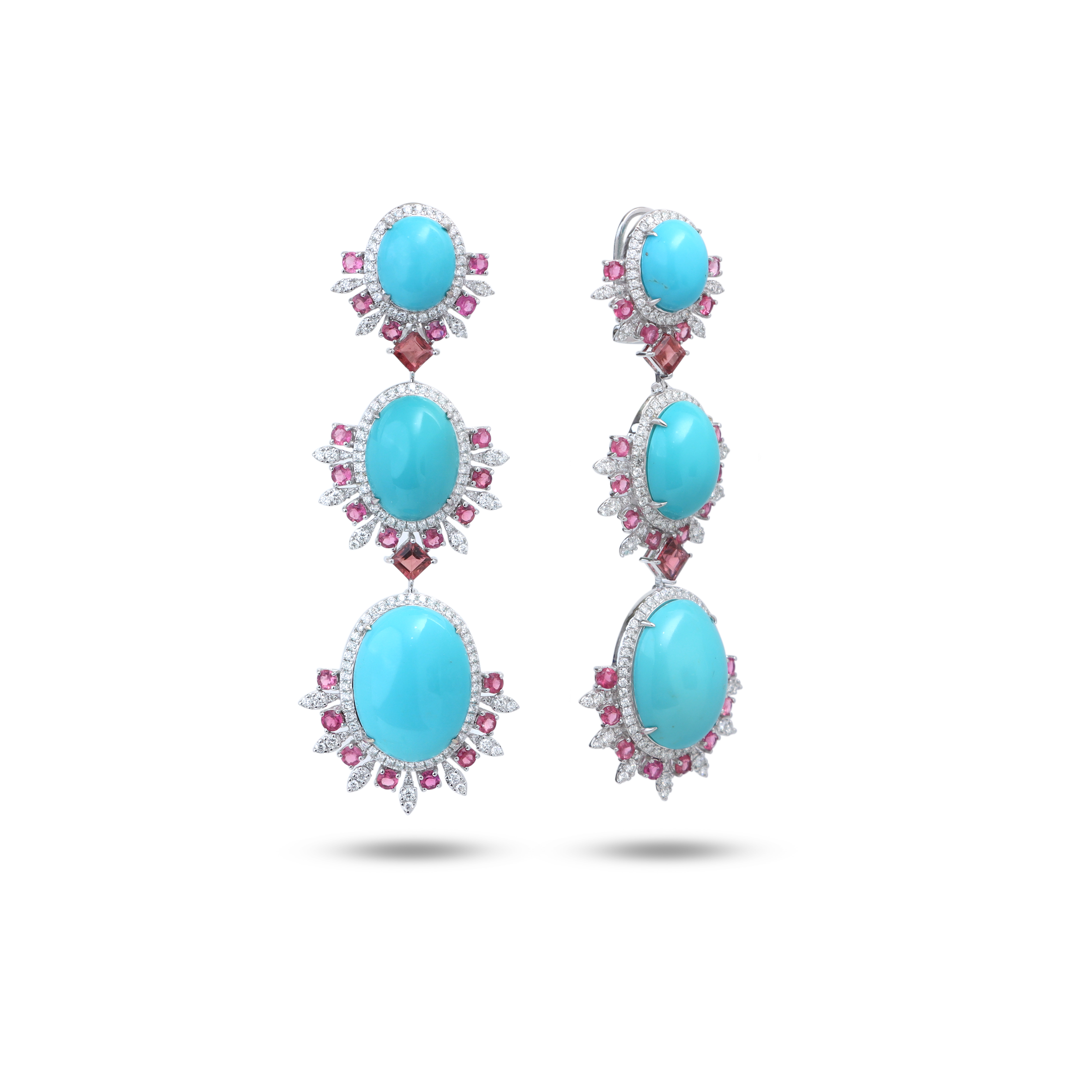 Natural Turquoise and Tourmaline 18K gold earrings side angle - NFJSD-1845