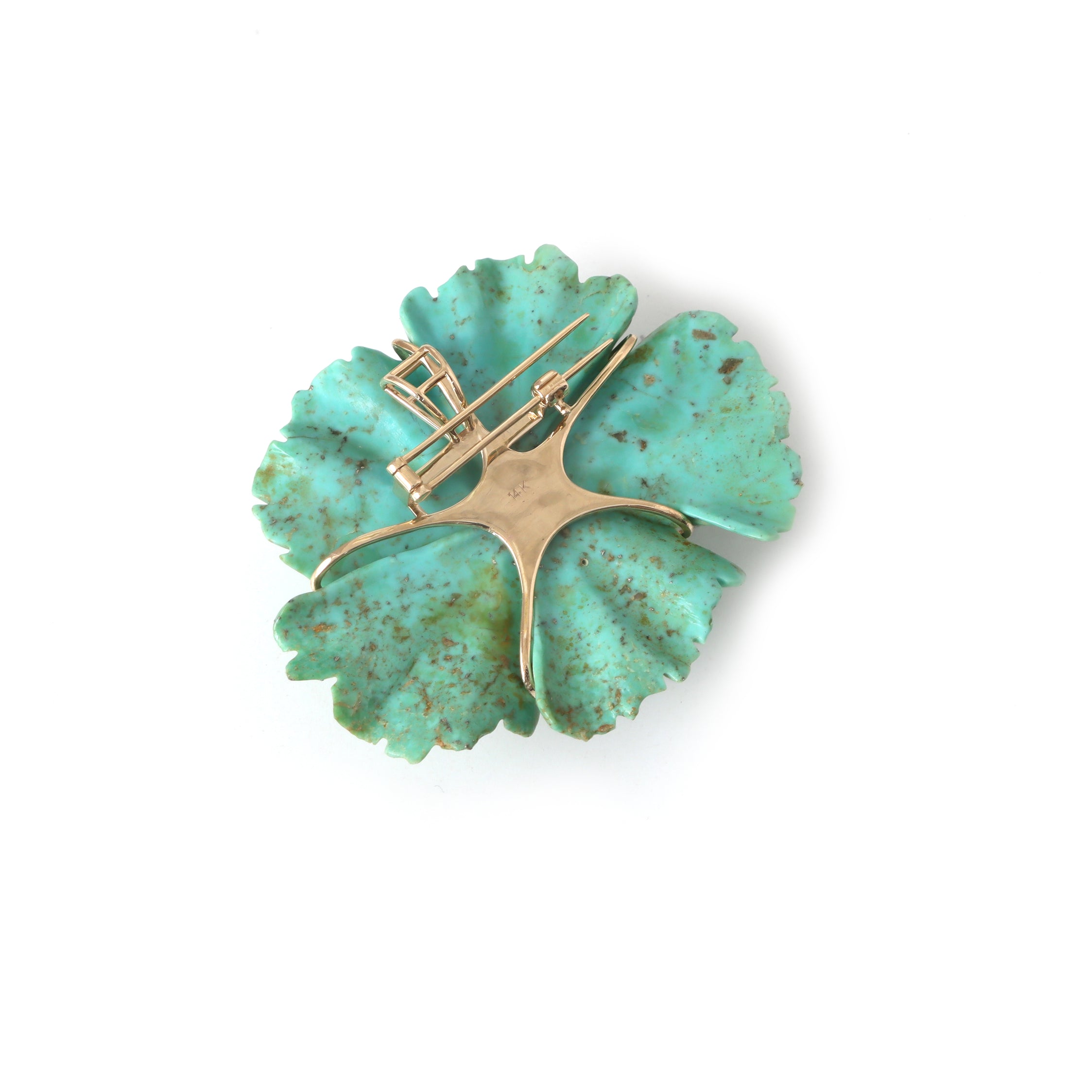 Natural Turquoise and Goshenite 14K gold pendant / brooch side angle - NFJSD-1940