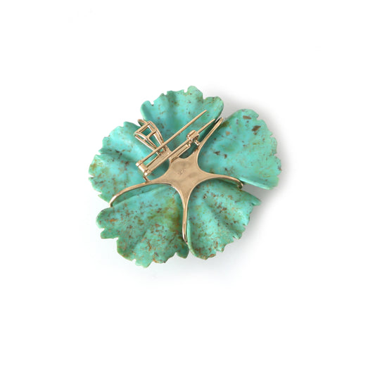 Natural Turquoise and Goshenite 14K gold pendant / brooch side angle - NFJSD-1940