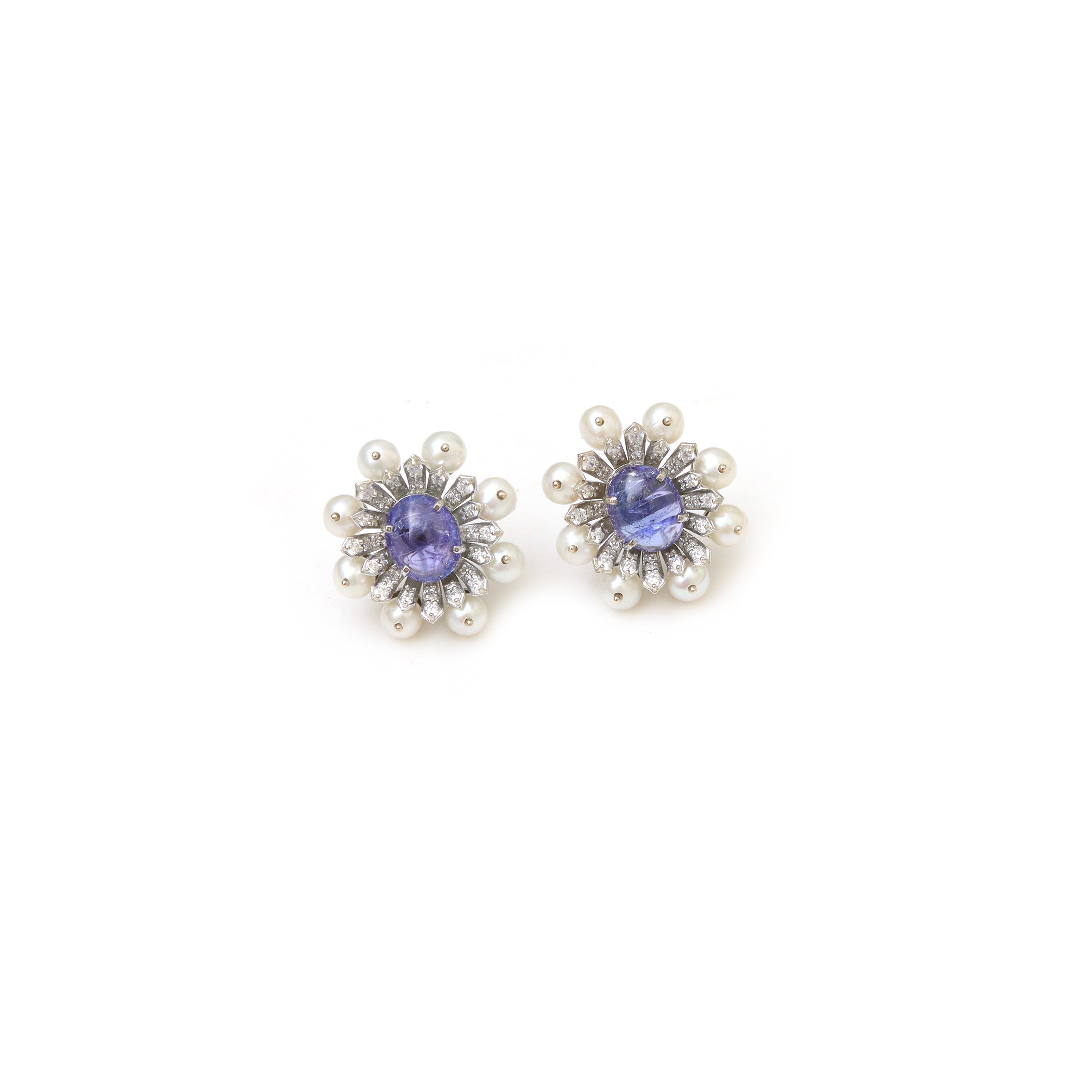 Natural Tanzanite and Pearl 14K gold earrings front view - NFJSD-2003