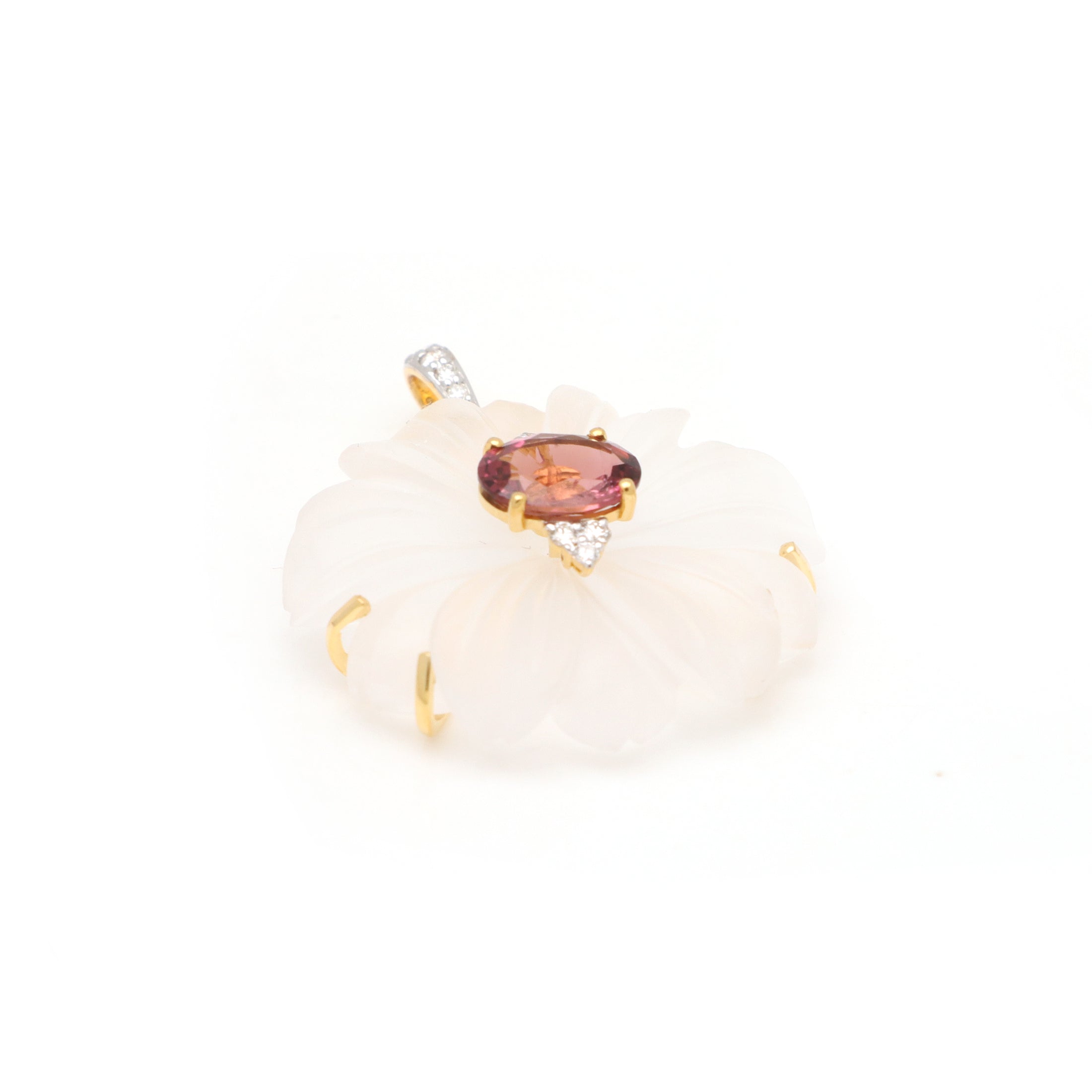 Natural Crystal Carving and Tourmaline 18K gold pendant close-up detail - NFJSD-1713