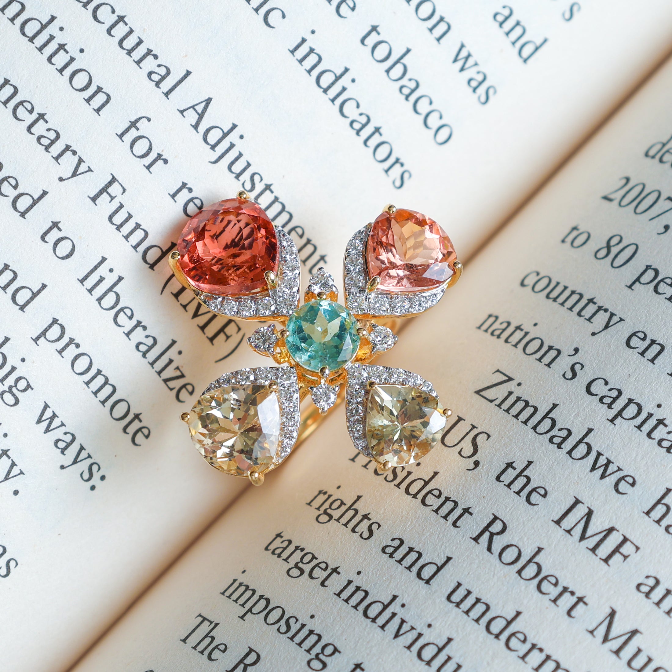 Natural Tourmaline 18K gold ring side angle - NFJSD-1609