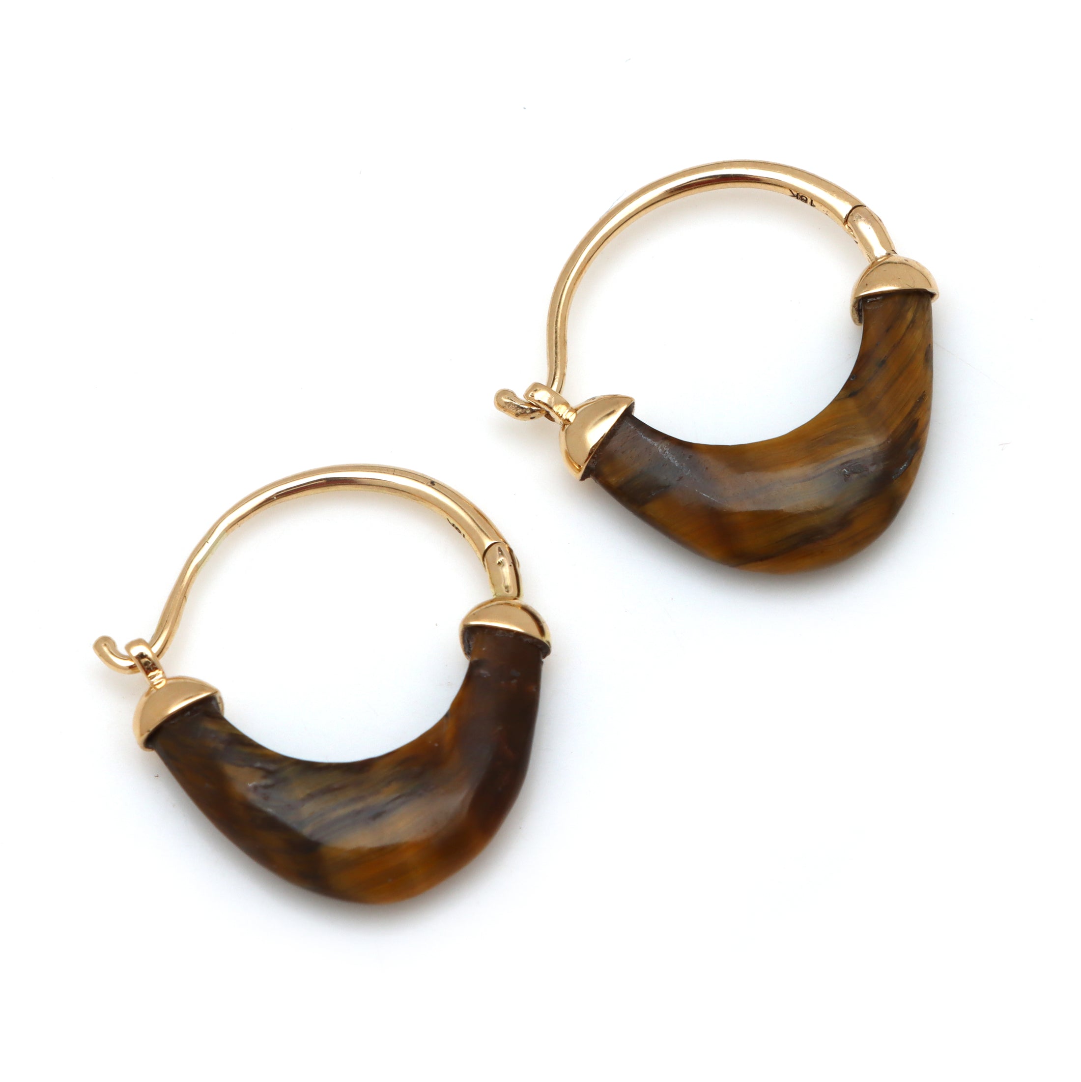 Natural Tiger Eye 18K gold earrings back view - NFJSD-1687