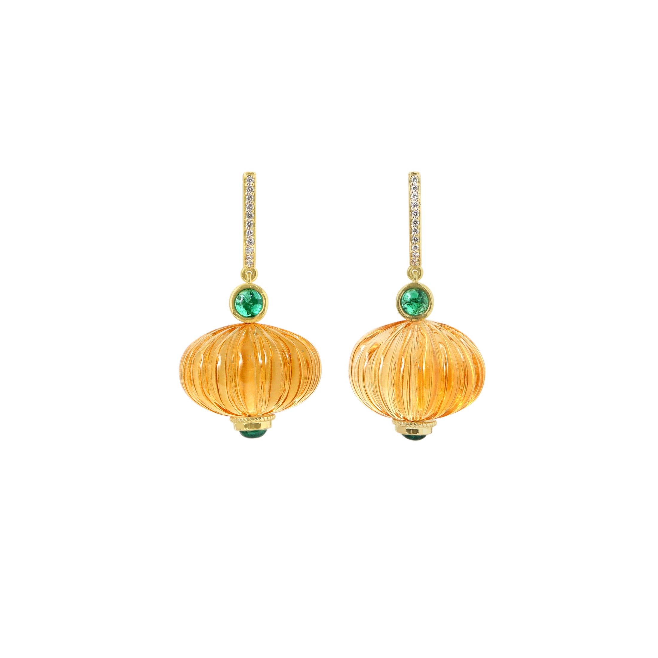 Natural Citrine and Emerald 14K gold earrings back view - NFJSD-1993