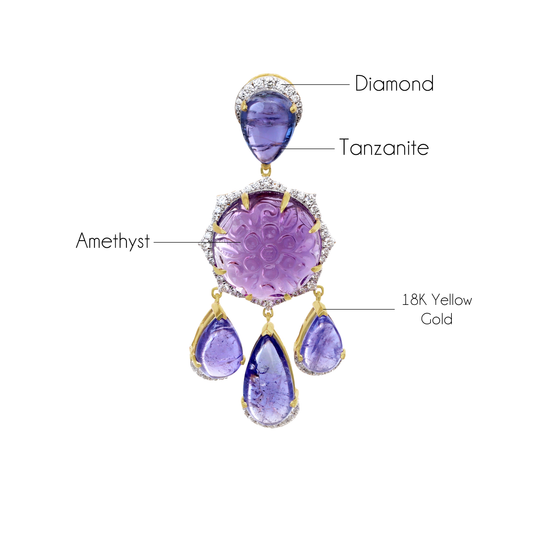Natural Amethyst and Tanzanite 18K gold pendant side angle - NFJSD-1828