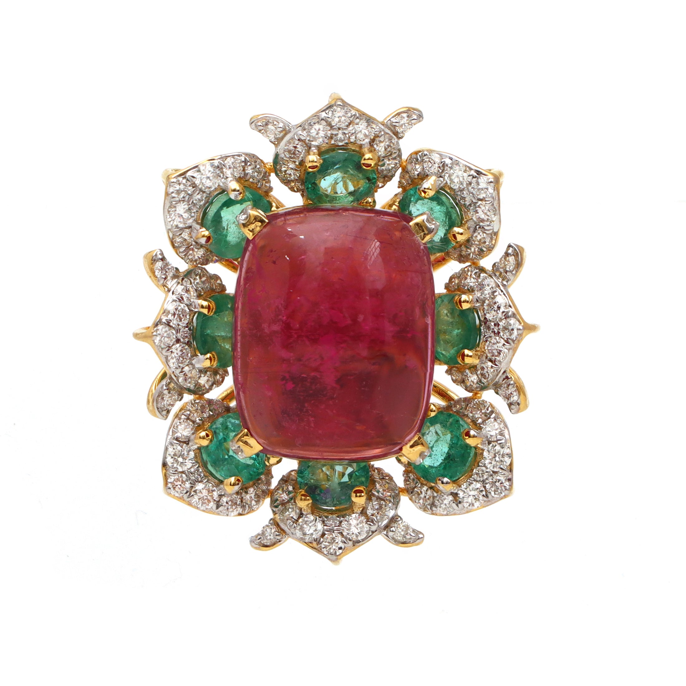 Natural Tourmaline and Emerald 18K gold pendant top view - NFJSD-1593