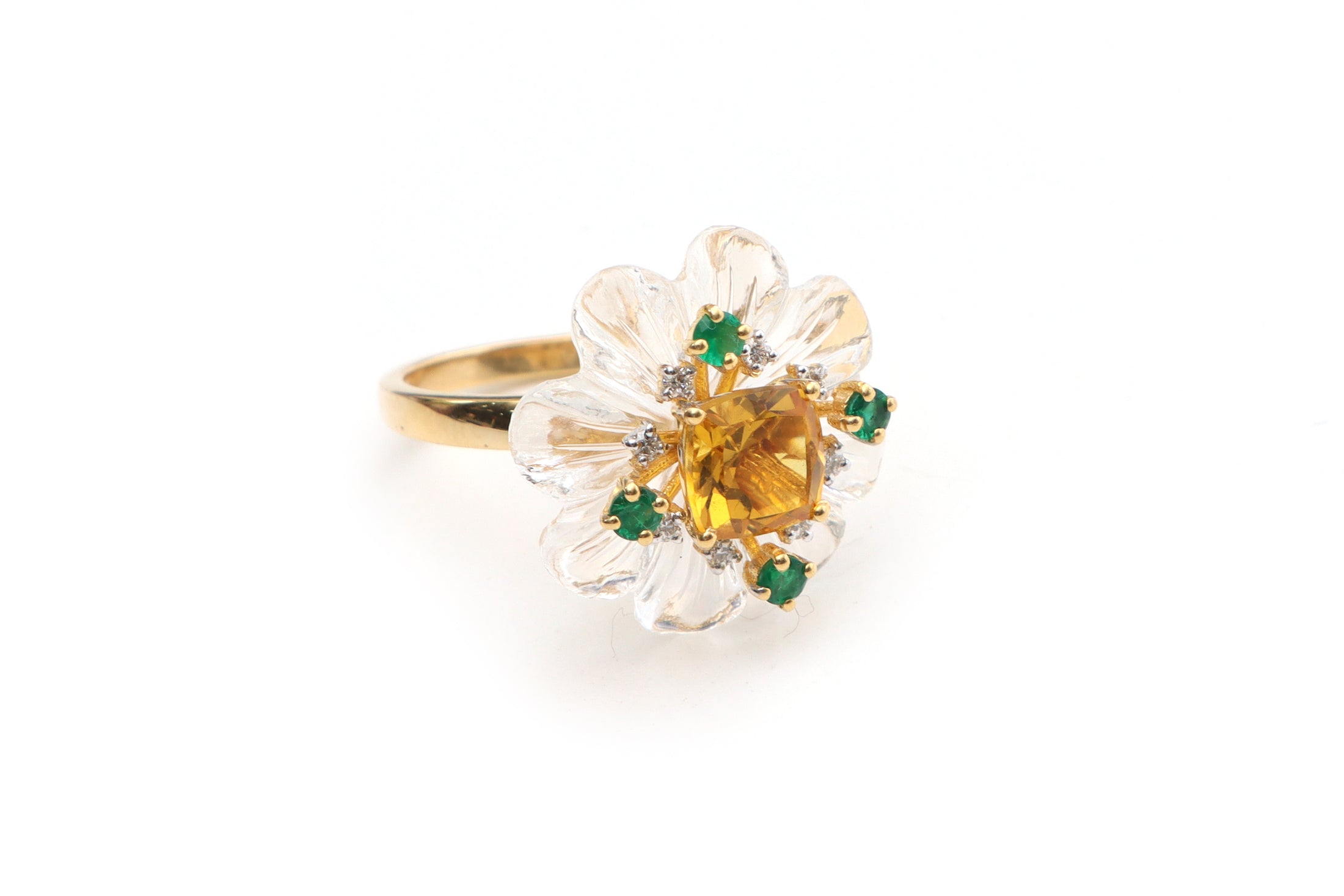 Natural Yellow Sapphire Square Cut and Emerald Round Cut 14K gold ring front view - NFJSD-1010