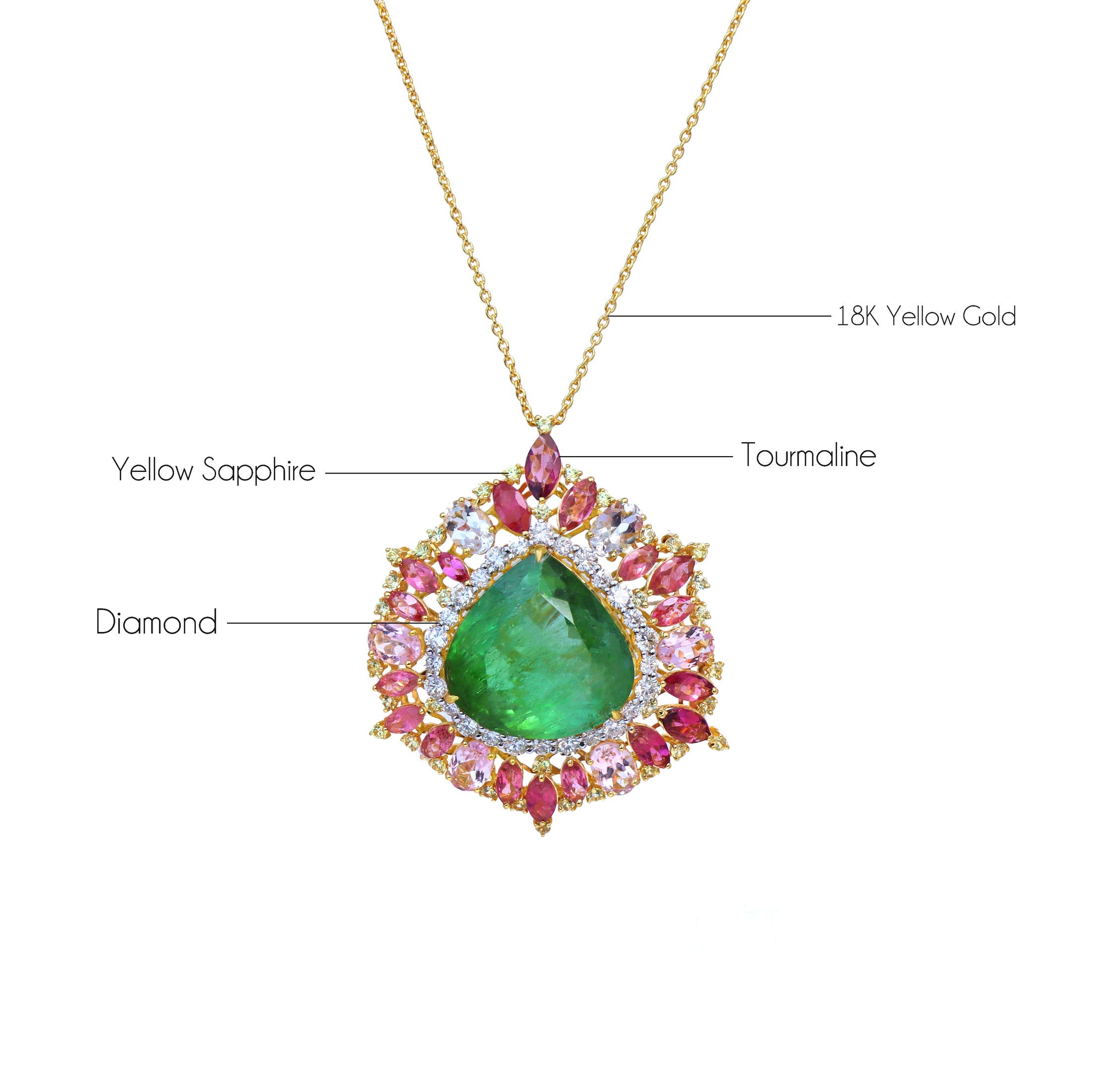 Natural Tourmaline and Tourmaline 18K gold necklace close-up detail - NFJSD-1785