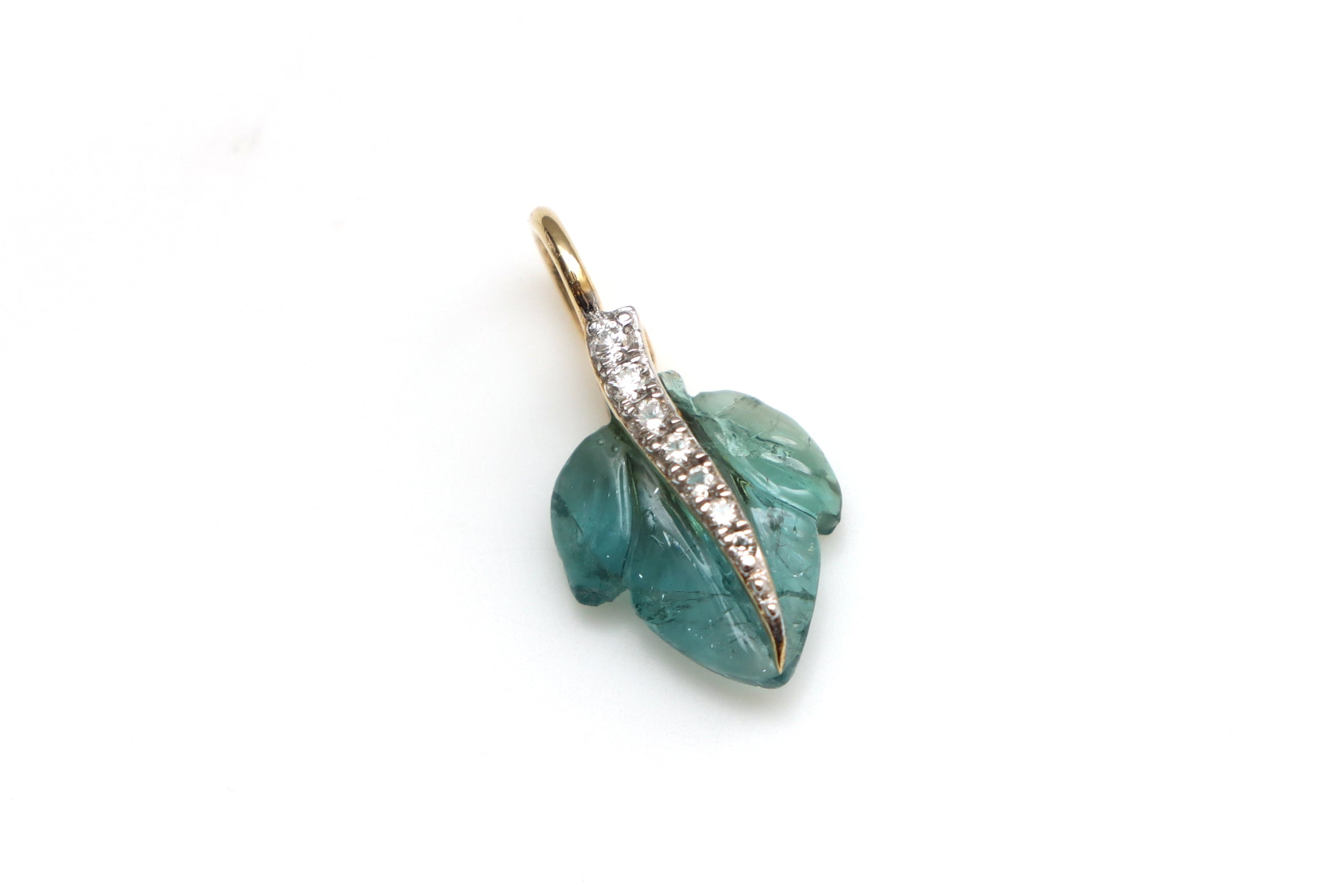 Natural Tourmaline Carving Leaf 14K gold charm front view - NFJSD-1257