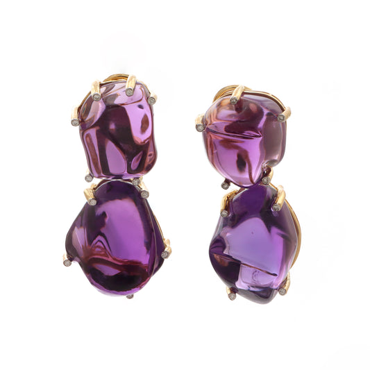 Natural Amethyst 18K gold earrings front view - NFJSD-1476
