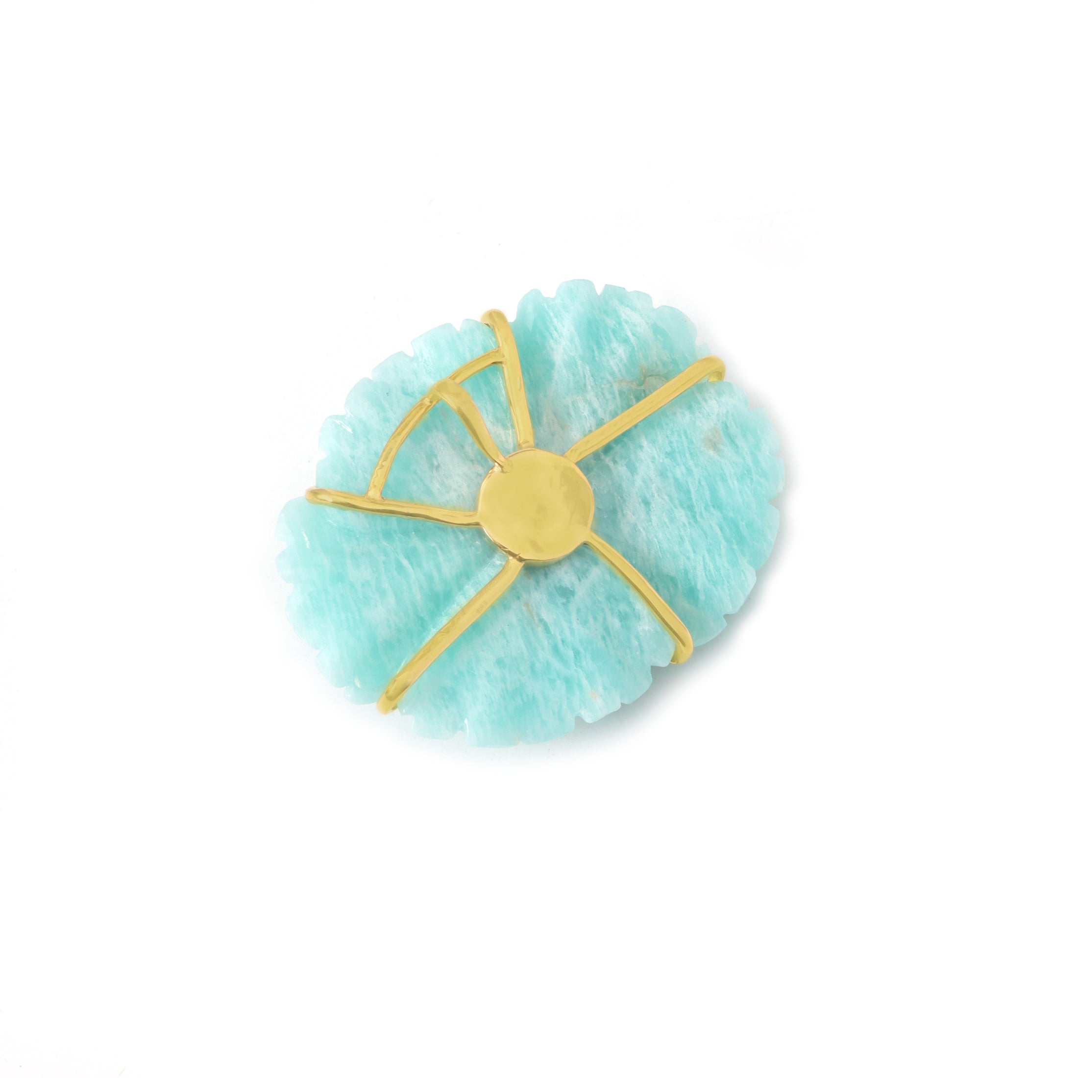 Natural Amazonite and Tourmaline 18K gold pendant top view - NFJSD-1837