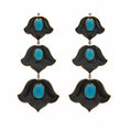 Load image into Gallery viewer, Natural Black Onyx and Turquoise 18K gold earrings back view - NFJSD-1533
