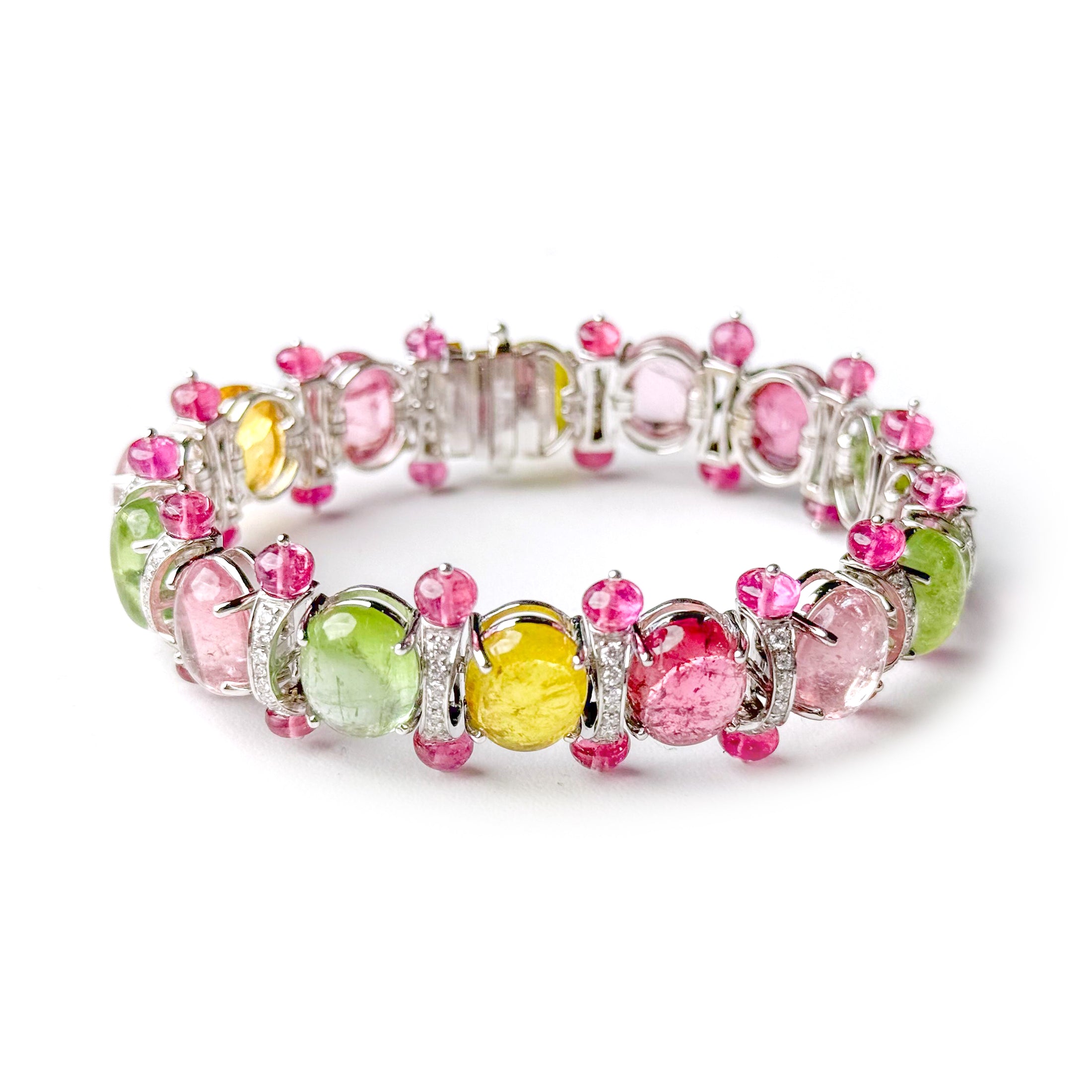 Natural Mix Tourmaline 18K gold bracelet front view - NFJSD-1604