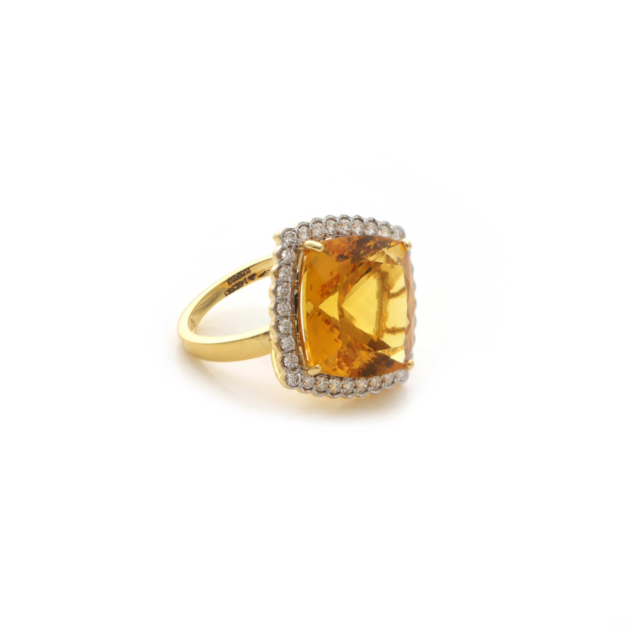 Natural Yellow Aquamarine Cushion Cut 14K gold ring close-up detail - NFJSD-1324