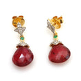 Load image into Gallery viewer, Natural Emerald and Tourmaline 18K gold earrings front view - NFJSD-1617
