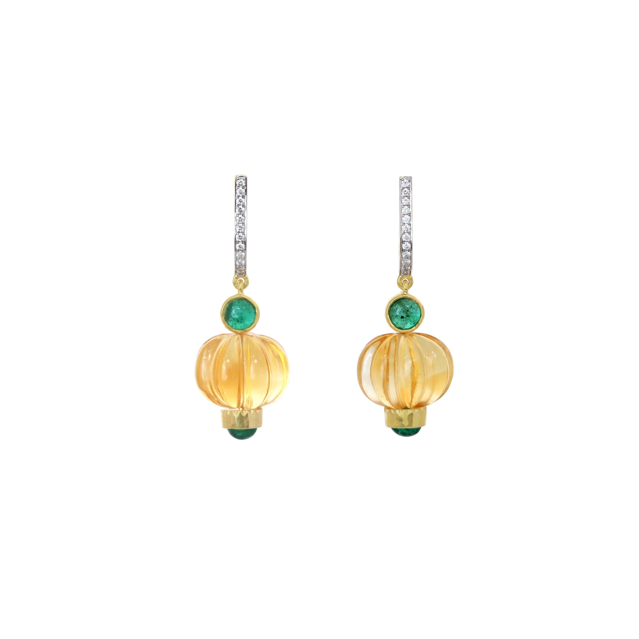 Natural Citrine and Emerald 14K gold earrings on-hand view - NFJSD-1831