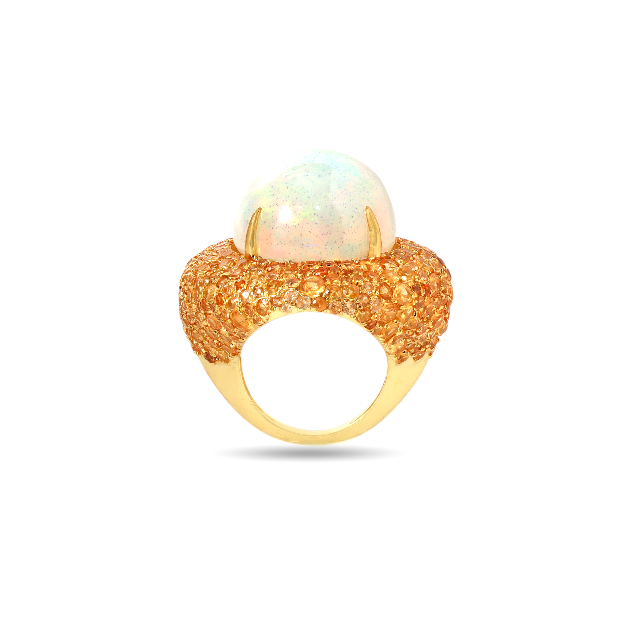 Natural Ethiopian Opal and Spessartite 14K gold ring top view - NFJSD-1843